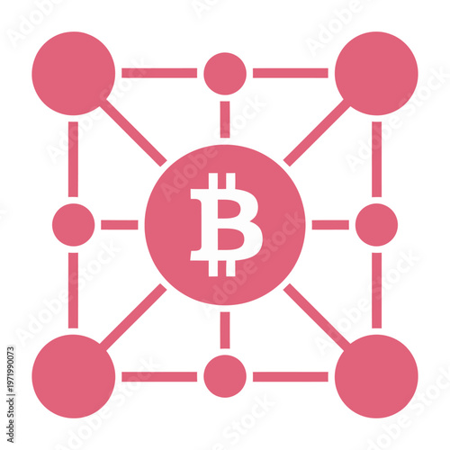 Vector of a bitcoin symbol connected within a network grid