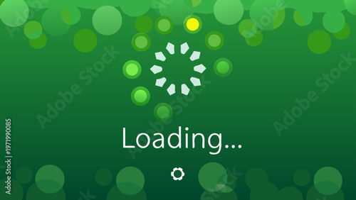A vector graphic illustration of a loading icon with a green background