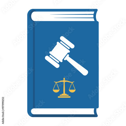 Blue vector book with a gavel and scales of justice symbolizing law