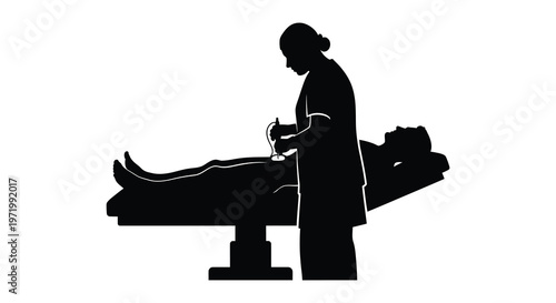 Doctor examining patient lying down medical checkup represented in silhouette