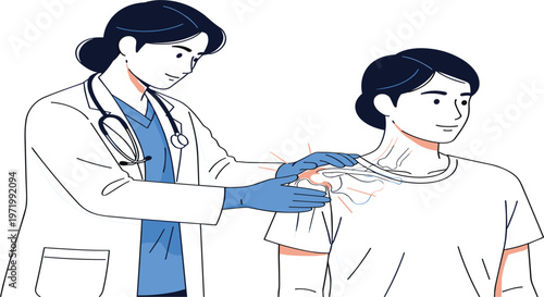 Doctor Giving Shoulder Injection to Patient Illustration for Healthcare, Vaccination, Medical Treatment and Clinical Procedure Design in Modern Flat Style