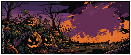 Halloween Pumpkins in Spooky Patch with Elegant Atmosphere