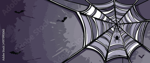 Halloween Spider Web Corner Composition with Spooky Bats