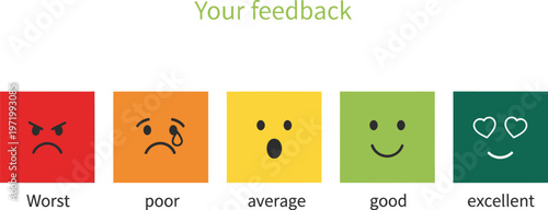 Vector graphic customer satisfaction rating scale with five colorful emoticons
