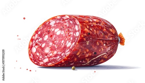 A cured meat product cut in half