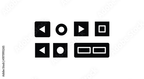 Minimalist media player controls depicted as a black shape silhouette