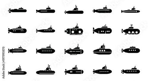 Submarine Icons Set: Various Designs of Underwater Vessels