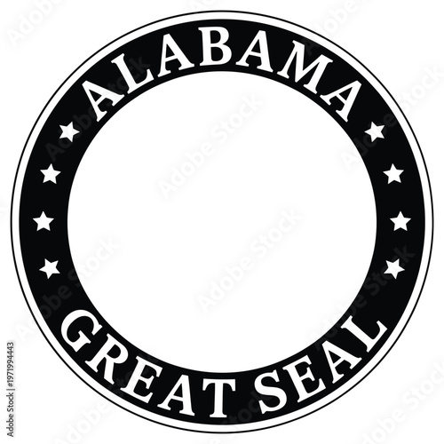 Circular emblem featuring the word alabama and great seal text