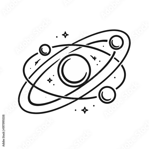 An illustration of an atom with electrons orbiting a nucleus, symbolizing science and discovery