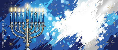 Hanukkah Menorah with Lit Candles and Elegant Festive Background Design