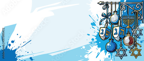 Hanukkah Ornaments Hanging Display with Menorah Dreidels and Stars of David