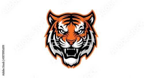 Aggressive Tiger Head Mascot Logo, Fierce Animal Face, Sport Team Emblem