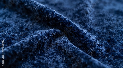 Dark blue fabric texture background with soft light patterns resembling water waves and clouds