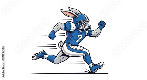 Cartoon Bunny Football Player Running Fast