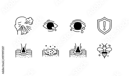 Medical allergy outline icons vector illustration set