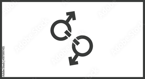 Flat vector illustration of interlocked male gender symbols representing LGBTQ pride, gay relationship, equality, love, community, solidarity, identity