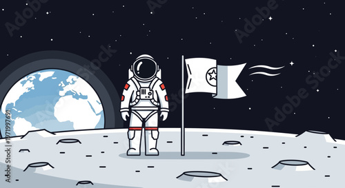 Astronaut on National Space Day explores moon surface with flag