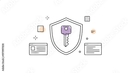 Secure Key and Shield Icon Graphic.