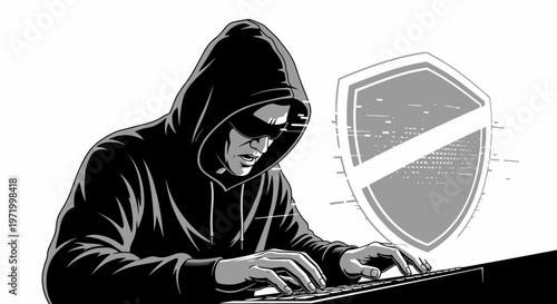 hacker with shield security concept