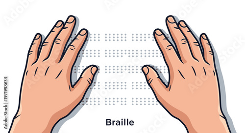 Hands reading Braille text