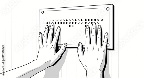 hands touching braille board