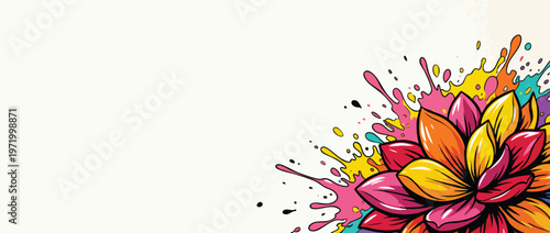 Holi Inspired Flowers and Paint Splashes with Empty Background Design