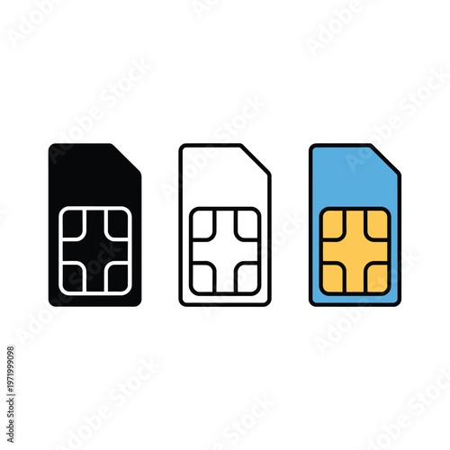 Three sim card icons in different color variations displayed together