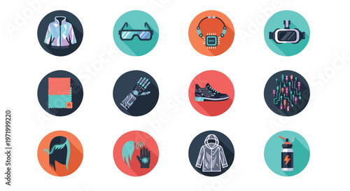 Set of 12 Future Fashion and Wearable Technology Vector Icons