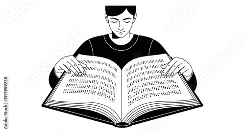 Man reading book, studying, learning