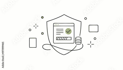 Shield Protecting Laptop and Coins.