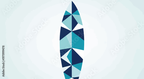 Geometric Surfboard Abstract Art, Blue Teal Triangles, Minimalist Summer Sport Design