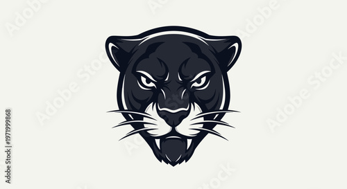 Fierce Black Panther Head Logo, Aggressive Wild Cat Mascot, Dark Silhouette