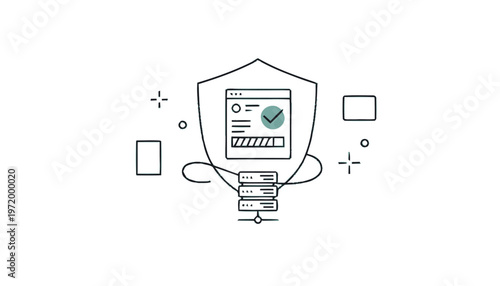Stylized Illustration of Data Security Shield with Checkmark.