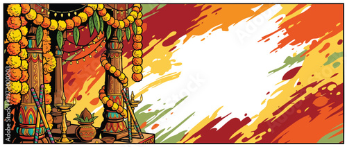 Navratri Festival Marigold Garlands and Traditional Decorations Illustration