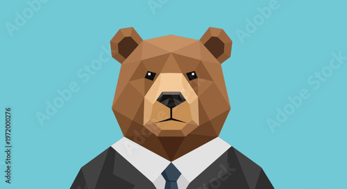 Geometric Bear in Business Suit - Low Poly Style