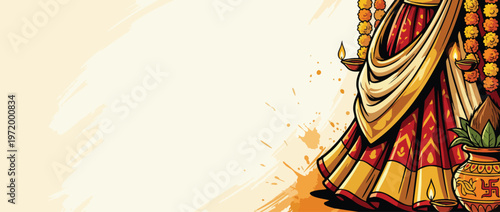 Navratri Presentation with Traditional Drapes Clean Festive Decoration and Lamps