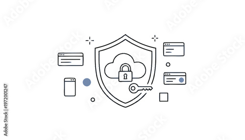 Shield with cloud and lock symbol.