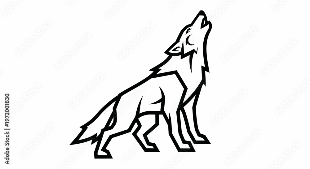Fototapeta premium Stylized Wolf Howling Silhouette Icon Vector Art