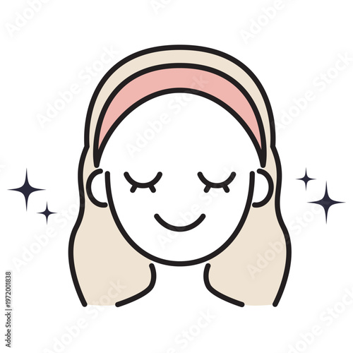 美肌を表す女性のフェイスケアアイコン（スキンケア・ゆらぎ肌）