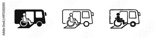 Disabled Access Vehicle Icons - Public Transportation with Wheelchair Ramp for Mobility