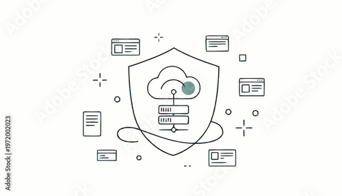 Shield with cloud and server protection.