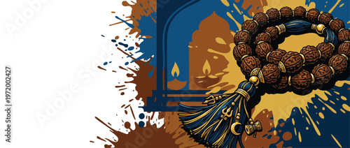 Thanksgiving Holiday Design with Elegant Rudraksha Beads and Diya Lighting