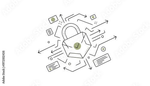 Stylized Padlock with Electronic Communication Icons for Security.