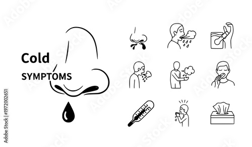 Respiratory symptoms linear icons set vector illustration