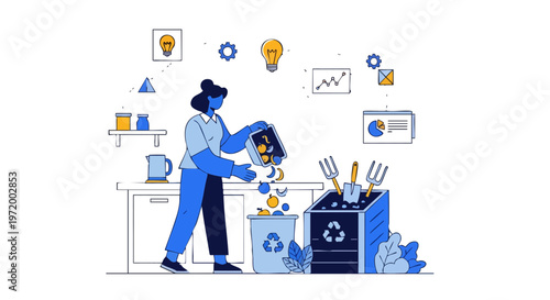 Backyard Composting and Organic Kitchen Waste Recycling Illustration