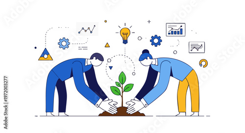 Business Professionals Planting a Young Tree for Future Success