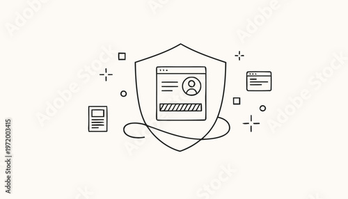 Shielded Website Security Concept with User Profile and Loading Bar.