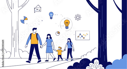 Sustainable Nature Tourism and Family Outdoor Adventure Illustration