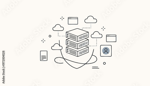 Stack of servers with cloud connections.