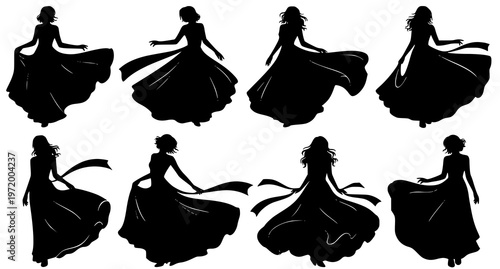 silhouettes of women in different dance poses